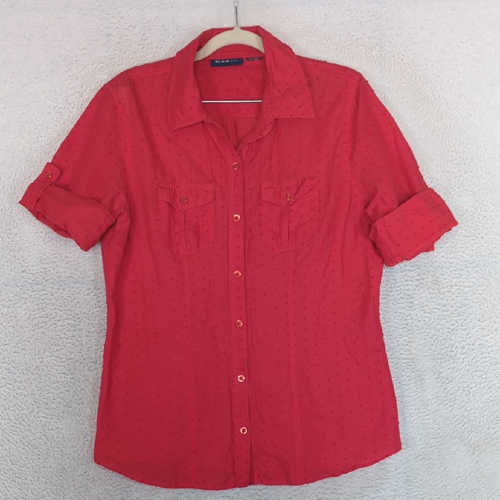 Bill Blass Women's Red Textured Button Down Shirt Size M